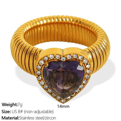 1 pair romantic series retro heart colorful stainless steel  gold color plated zircon women's single rings h5 